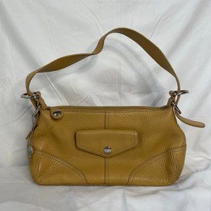 Fossil Genuine Leather Shoulder Bag Buckle Strap Pebbled Camel Tan
